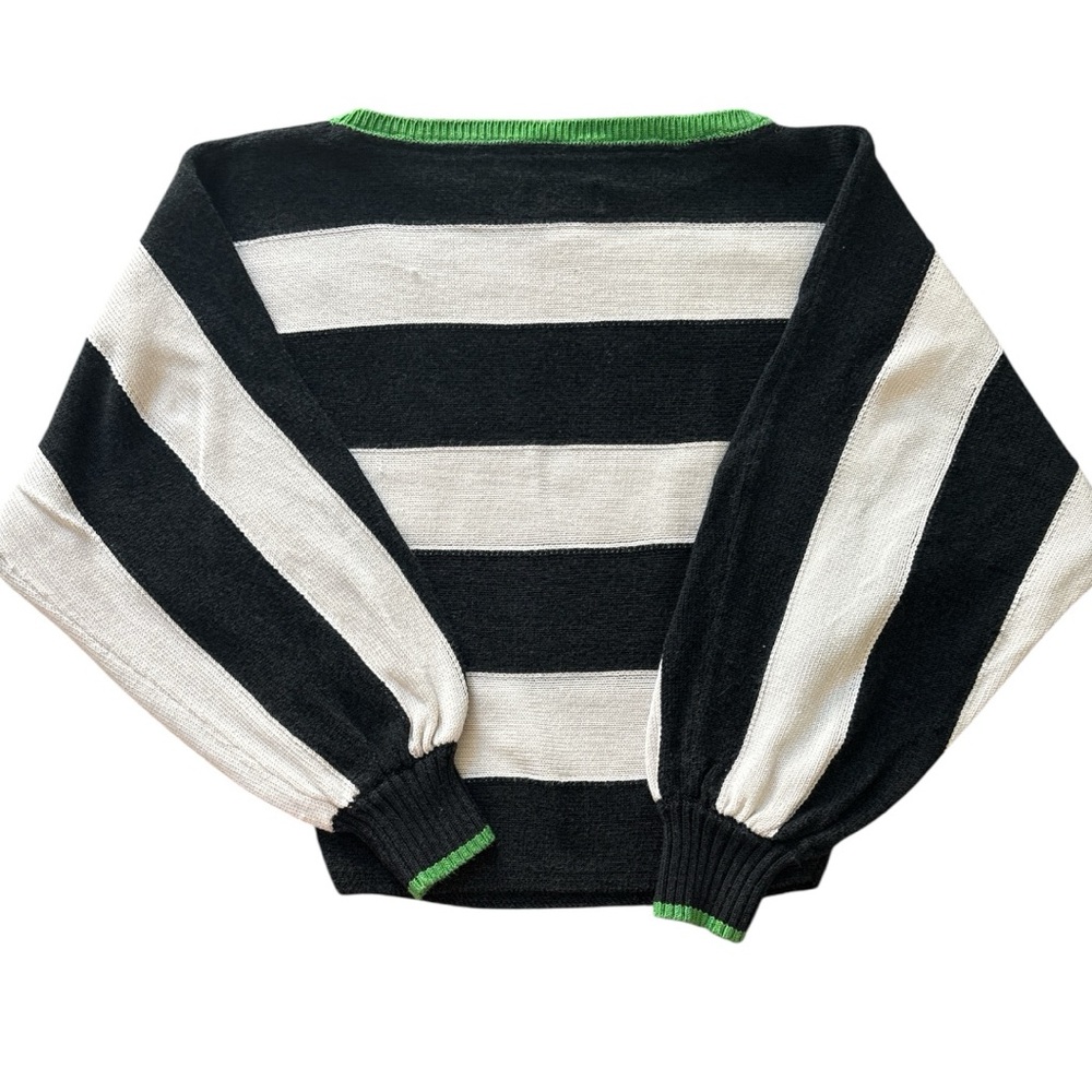Maeve Black, White & Green Striped Crewneck Sweater - Picture 3 of 3